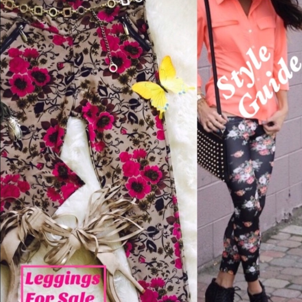COCO + CARMEN Khaki Rose Print L/XL Leggings NWT - Picture 2 of 7